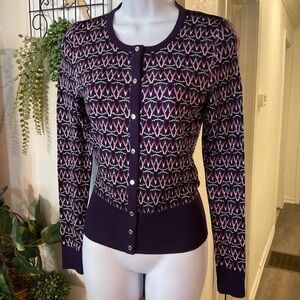 White House Black Market Purple and White Patterned sweater.